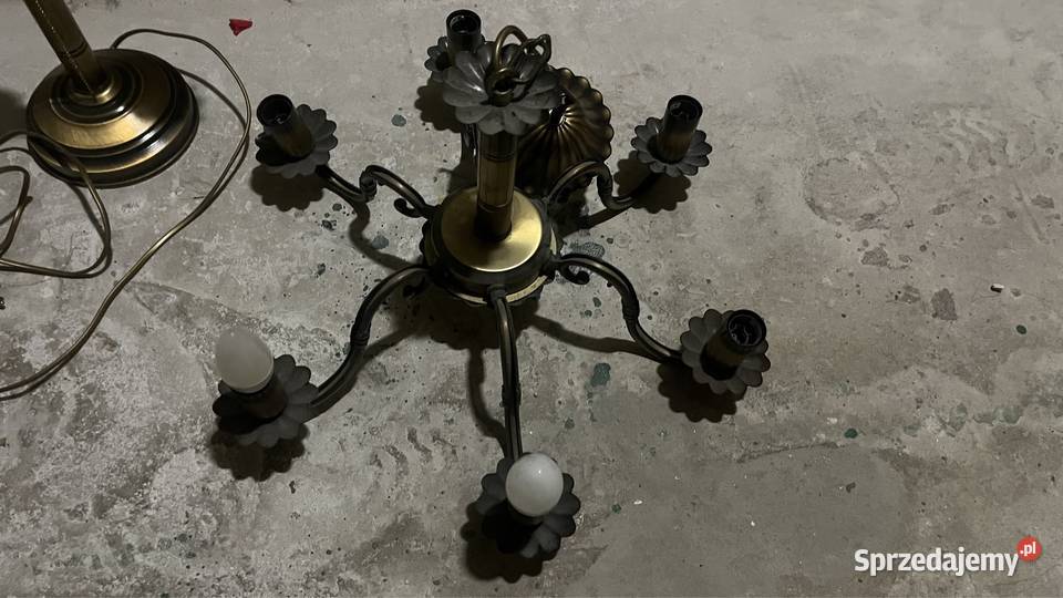Żyrandol i lampka ciemno złoty kolor śląskie Częstochowa