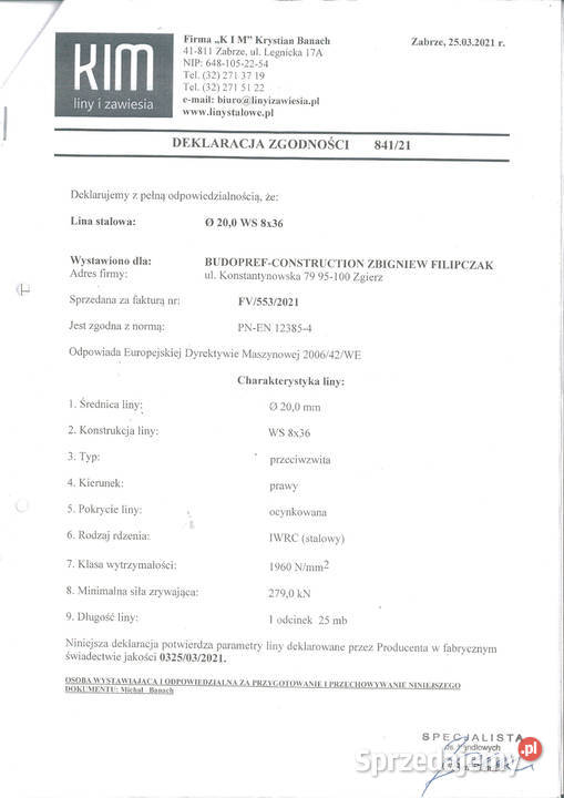 lina stalowa ocynkowana fi20mm 50mb Zgierz