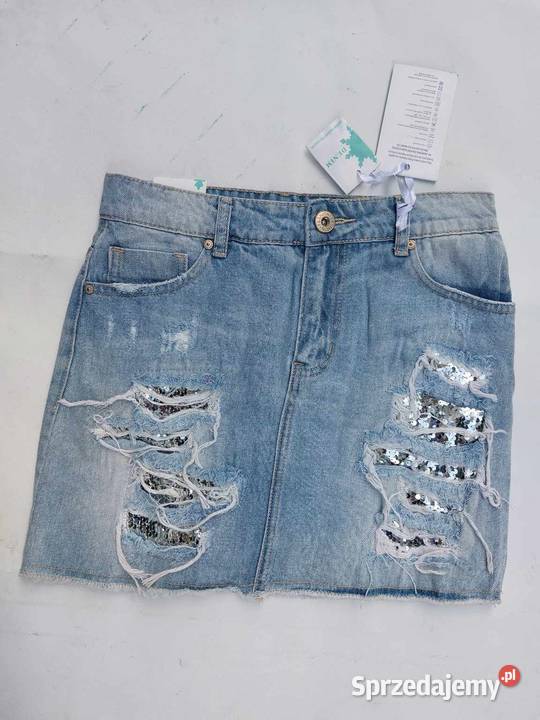 Spódniczka jeansowa dżinsowa z cekinami S wielkopolskie Gniezno