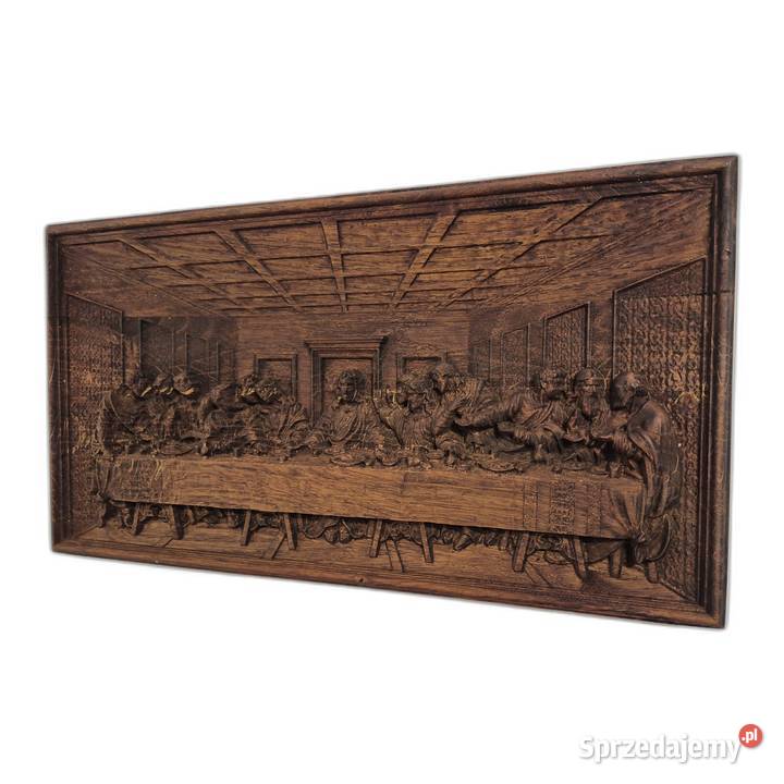 Płaskorzeźba w dębie Ostatnia Wieczerza Prezent Malechowo