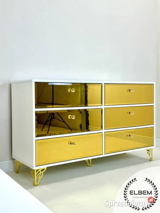 Komoda Glamour LAKIEROWANA biały połysk złoty dolnośląskie Wrocław