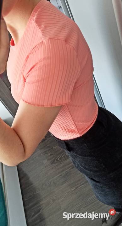 Tshirt neonowy pomarańczowy w prążki TANIO Warszawa sprzedam