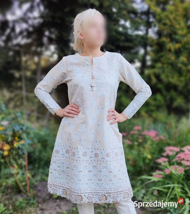 Indyjski komplet L 40 beżowy złoty malowany żółty/złoty Bluzki i koszule