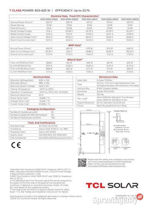 PALETA 36 TCL Solar 615W HSMND66GR615 Panele fotowoltaiczne