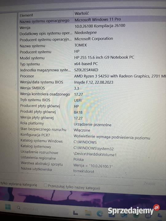 Laptop biurowy HP 255 g9 Ryzen 38GB ramSSD 256 8GB Mirosławiec