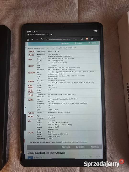 Tablet Galaxy Tab A11 SMX133 lubelskie Werbkowice