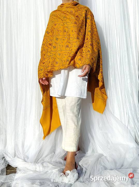 Szal orientalny żółty indyjski haftowany haft Dla kobiet Szczecin