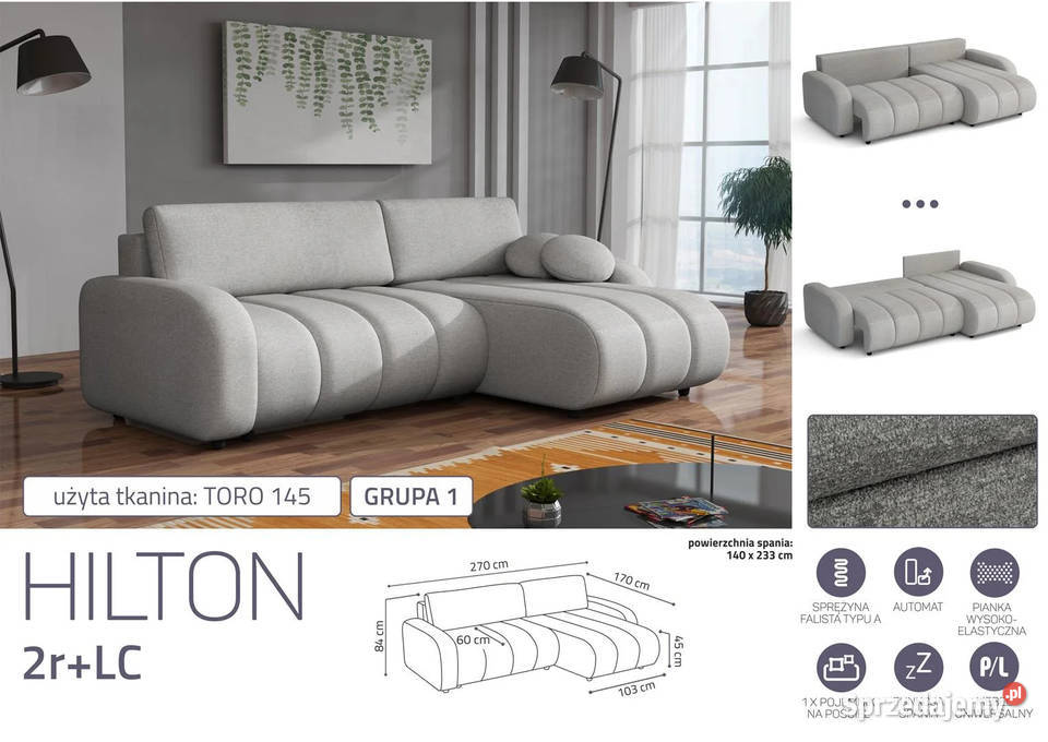 Narożnik Hilton 270x170 pojemnikfunkcja spania Wieruszów