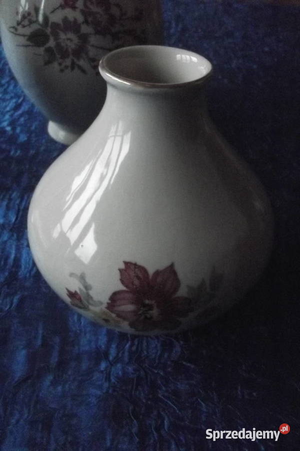 Trzy ceramiczne wazony talerz ozdoby i świecznik wielokolorowy śląskie Piekary Śląskie