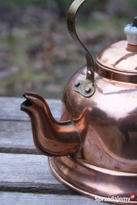 Czajnik miedziany z ceramicznymi uchwytami poj
