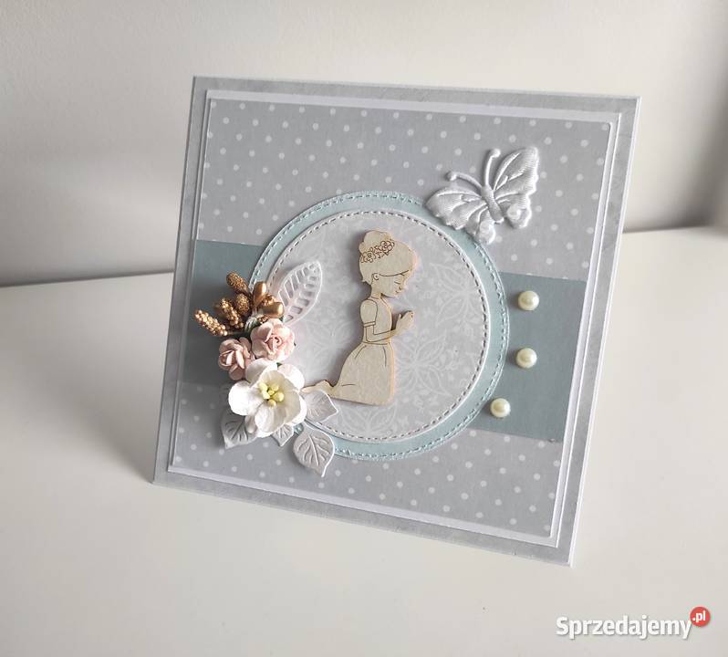 Kartka ręcznie robiona Komunia Święta handmade