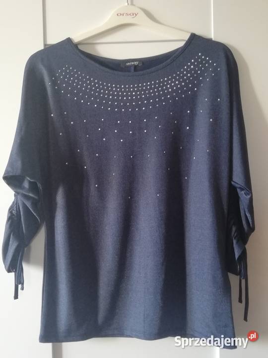 Mieniąca bluzka wiskozowa z dżetami łódka granat Warszawa