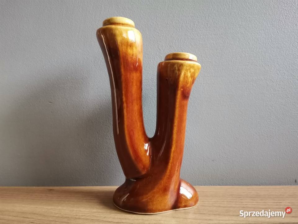 Stary wazon świecznik ceramika design PRL 1960 Katowice