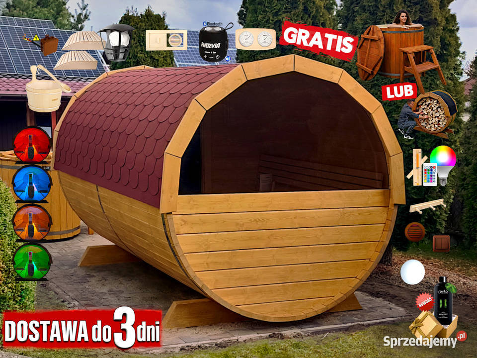 SAUNA Ogrodowa 250 OKNO 50 BECZKA 500L Akcesoria małopolskie Nowy Targ