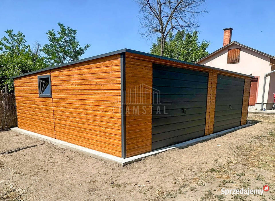 Garaż blaszany 85x6m 2x brama uchylna drzwi okno Nowy Sącz