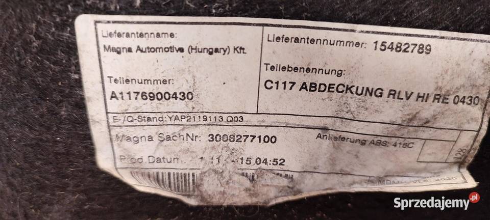 MERCEDES X117 CLA NADKOLE PRAWY TYŁ A1176900430