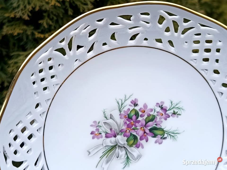 Śliczna porcelanowa patera ażurowa na stopie