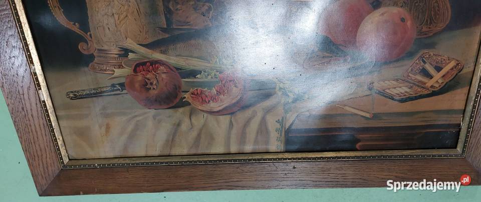 Obraz przedwojenny reprodukcja rama drewno gips Malarstwo