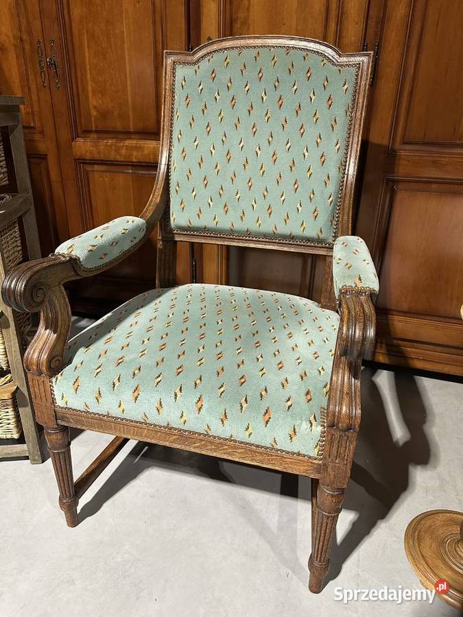 Piękny dębowy fotel w stylu Ludwika XVI Sławoszewek
