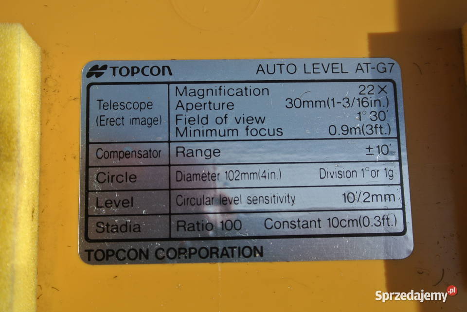 NIWELATOR OPTYCZNY TOPCON ATG7 22x 30MM 8 Tarnów