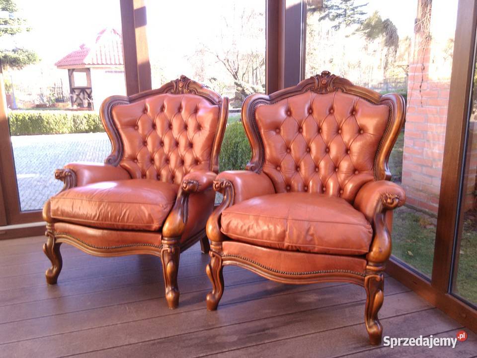 Fotele LudwikBarok Rzeźbione Skóra Antyk Stan Kluki sprzedam