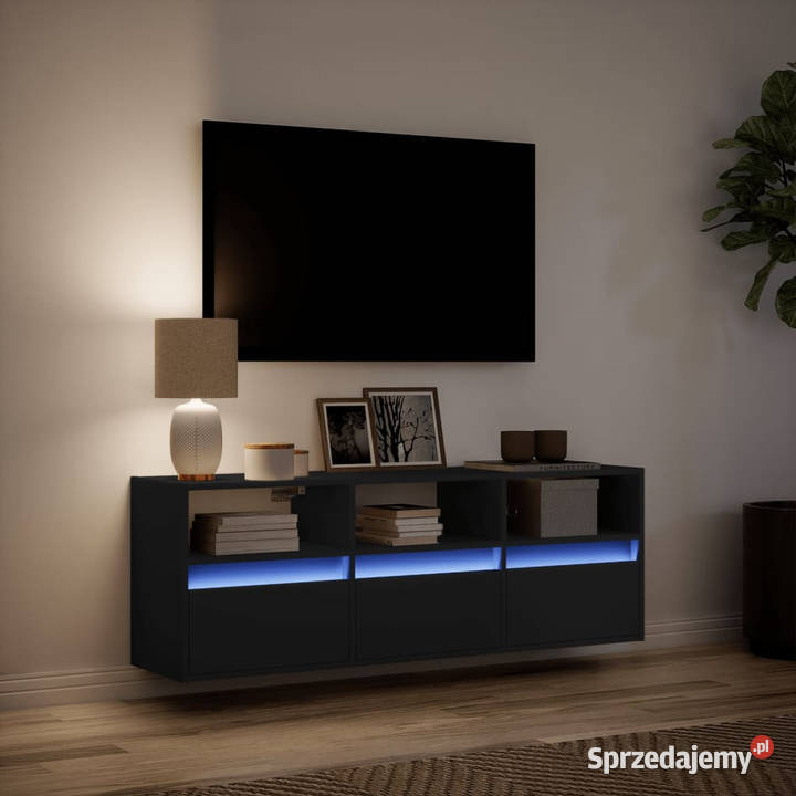 Ścienna szafka TV z LED czarna 130x31x45 Warszawa