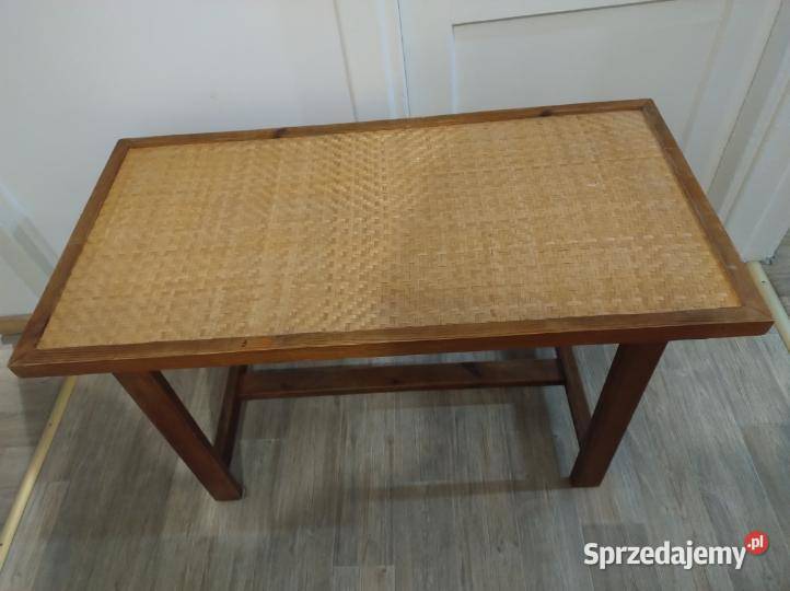 Stolik ratanowy jasny rama i nogi drewniane Luboń