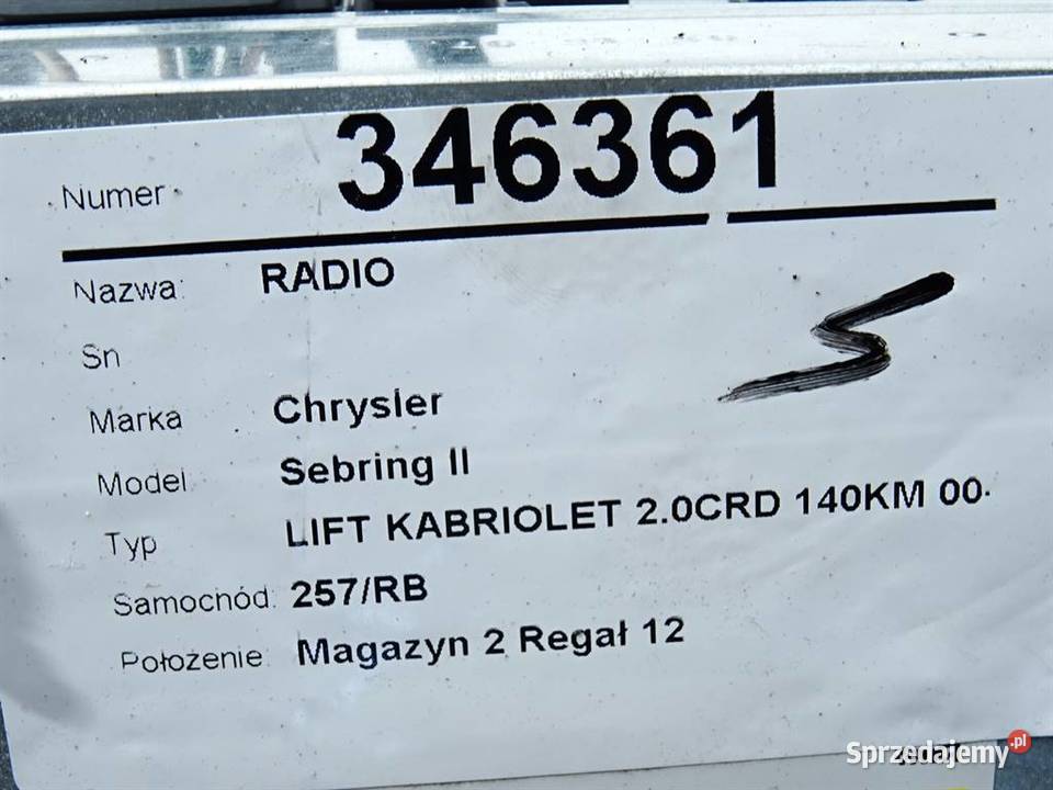 RADIO CHRYSLER SEBRING P05064143AG 0710