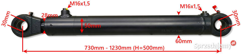 SIŁOWNIK Hydrauliczny 50x28 Skok 500 Mocowania Solec Kujawski