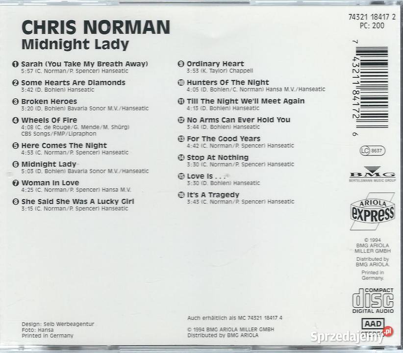 CD Chris Norman Midnight Lady 1994 Ariola Brwinów sprzedam