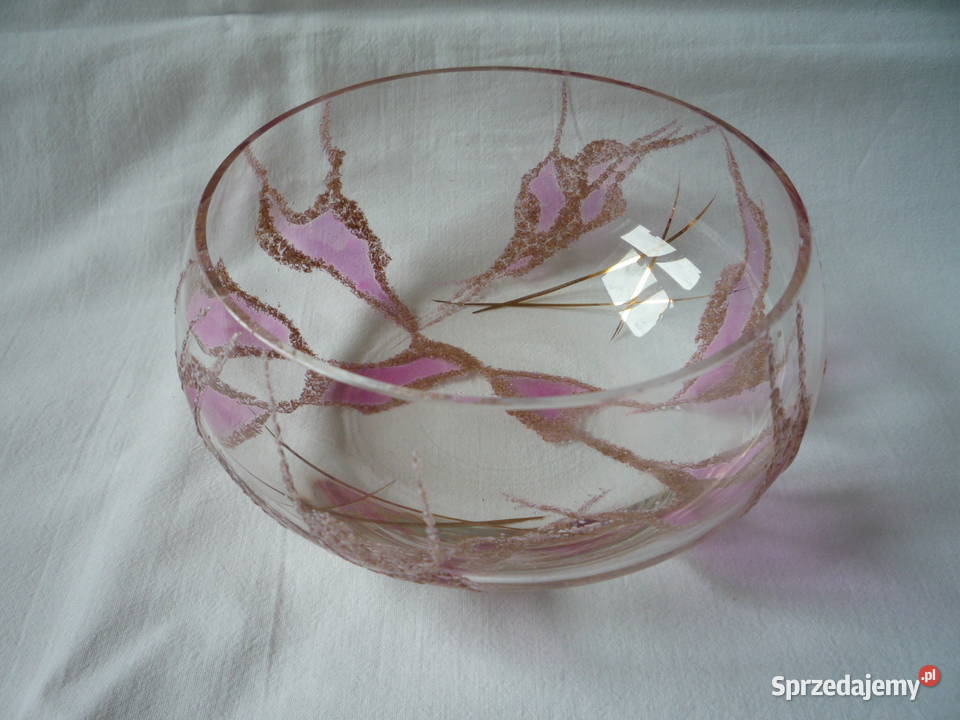 Szklana miseczka różowe szkło złote zdobienia Ceramika i szkło zachodniopomorskie