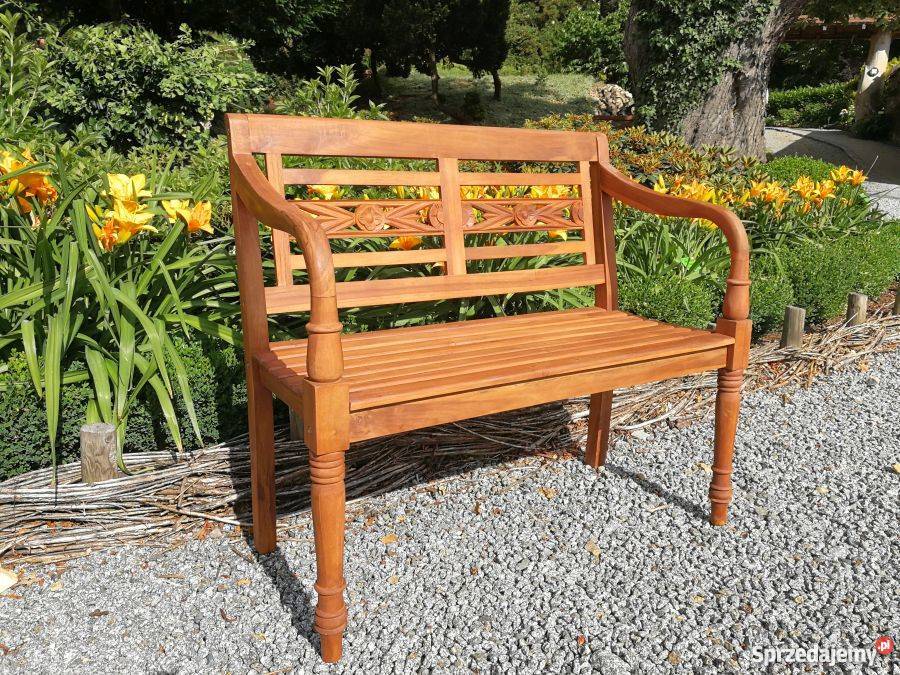 Ławka Lawenda 100 brązowa z drewna teak tek tik Niechorze