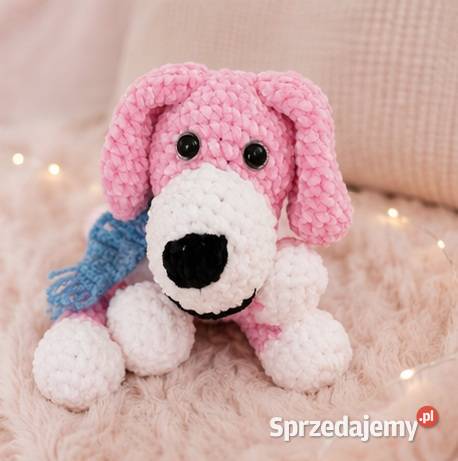 Różowy piesek handmade miękka przytulanka Parzniew
