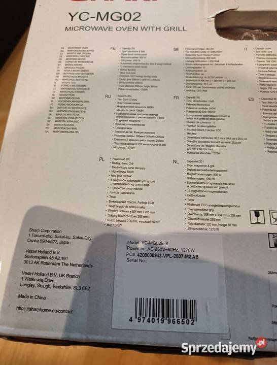 Kuchenka mikrofalowa SHARP YCMG02ES z grillem Konin sprzedam