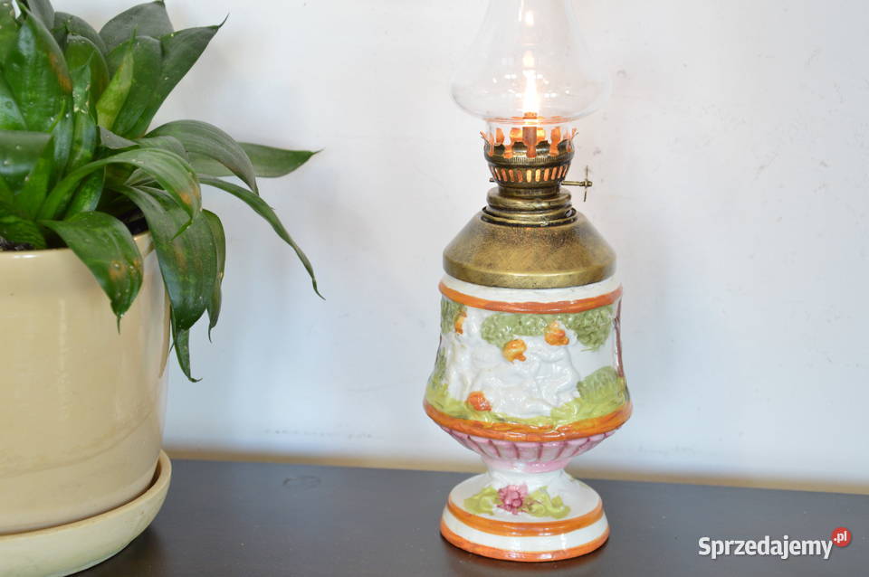 piękna ceramiczna LAMPA NAFTOWA stara Jastrzębie-Zdrój