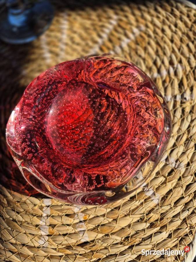 Szklana popielniczka vintage Murano PRL Rubinowa śląskie