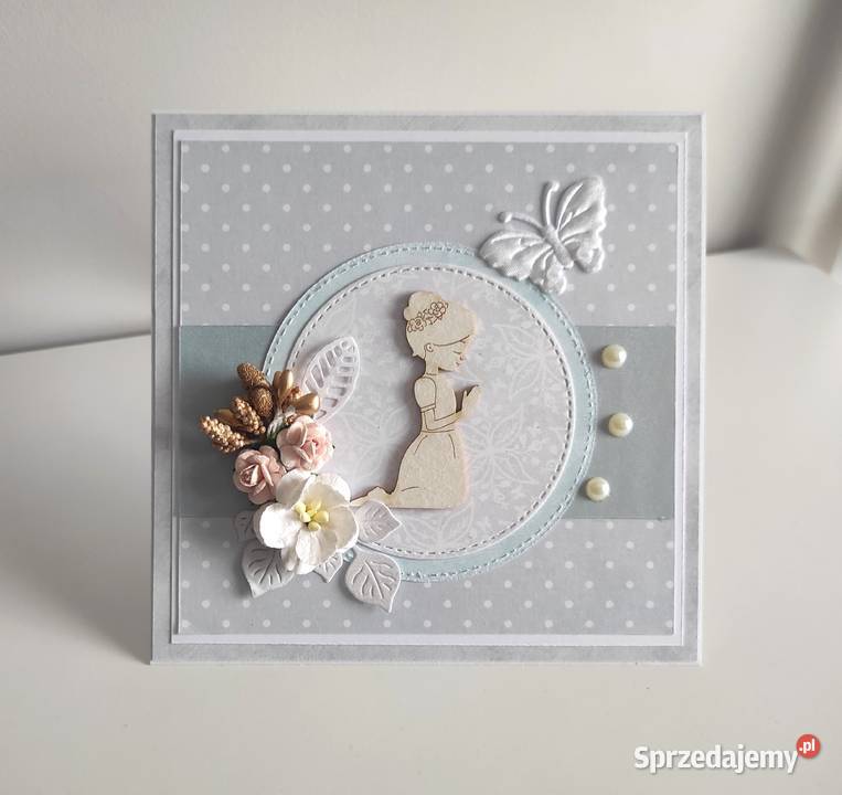 Kartka ręcznie robiona Komunia Święta handmade Łódź