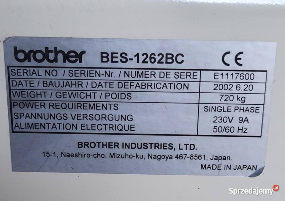 HAFCIARKA 6głowicowa BROTHER BES1262BC Bydgoszcz sprzedam