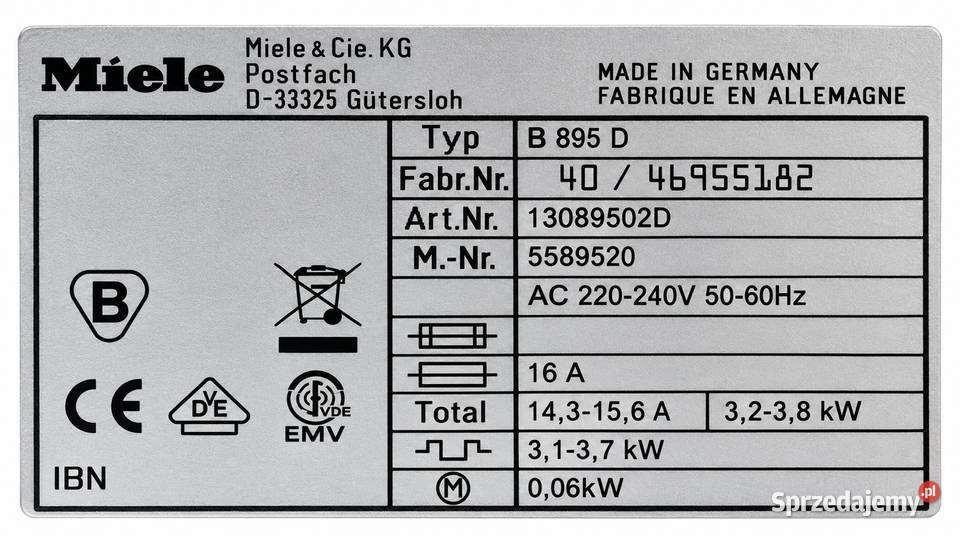 MIELE B 895 D MANGIEL PRASOWALNICA WALCOWA Z Kalety
