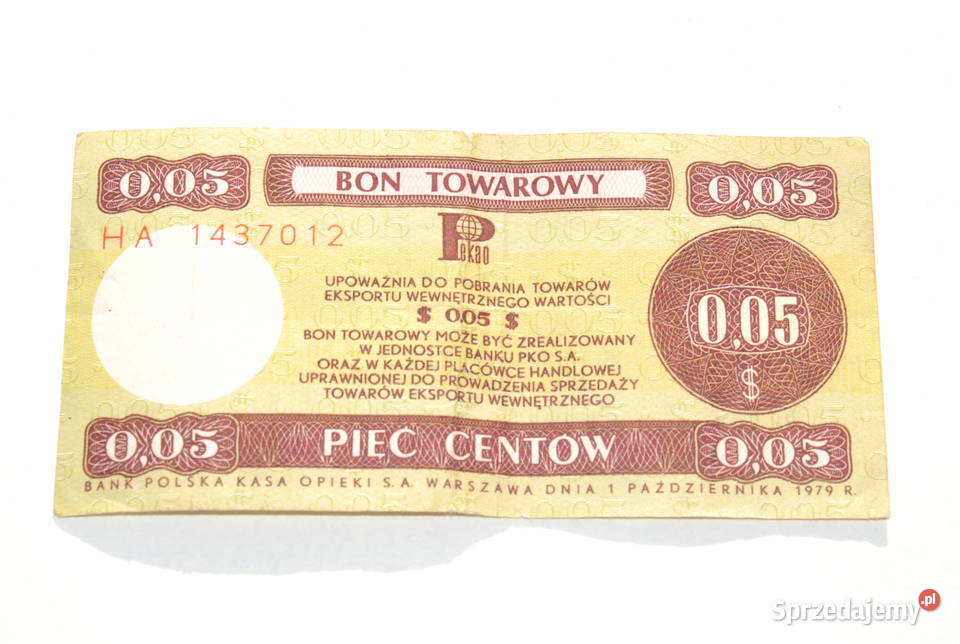 Stary Bon Towarowy Pko 5 centów Pewex 1979 antyk Cieszyn