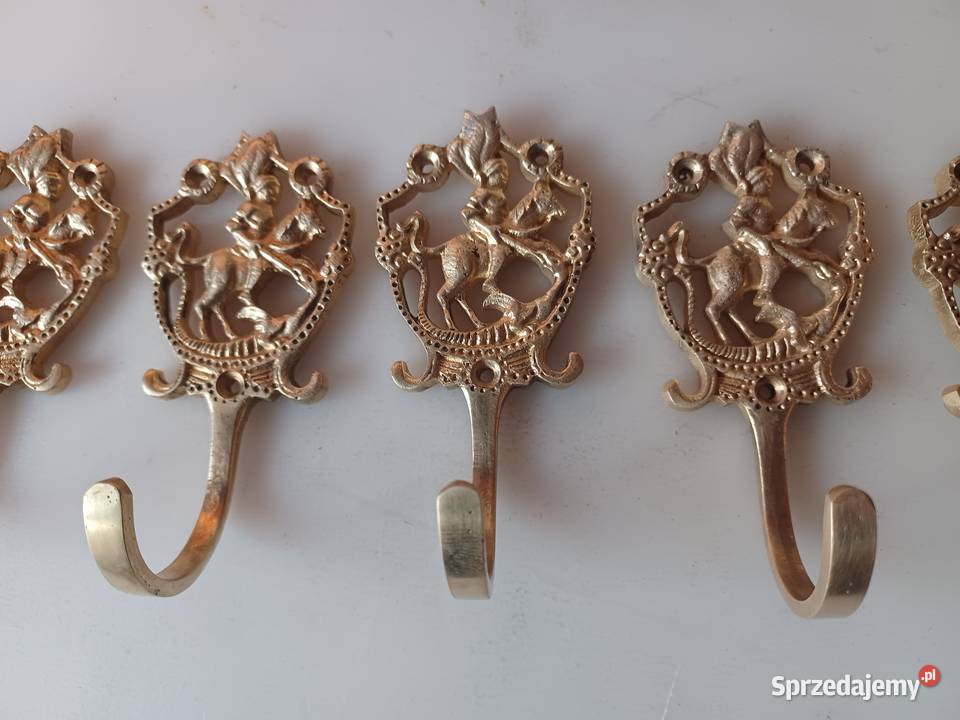 Komplet pięciu wieszaków mosiężnych Poznań