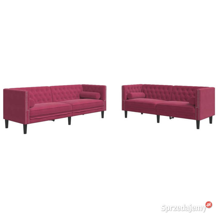 2cz wypoczynek Chesterfield z wałkami bordowy