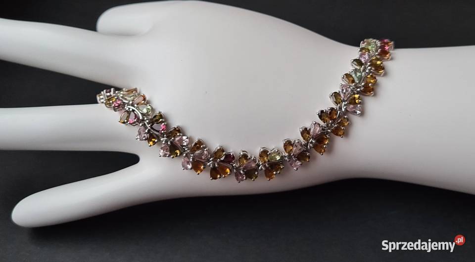 Srebrna bransoletka z kolorowymi turmalinami Otwock sprzedam