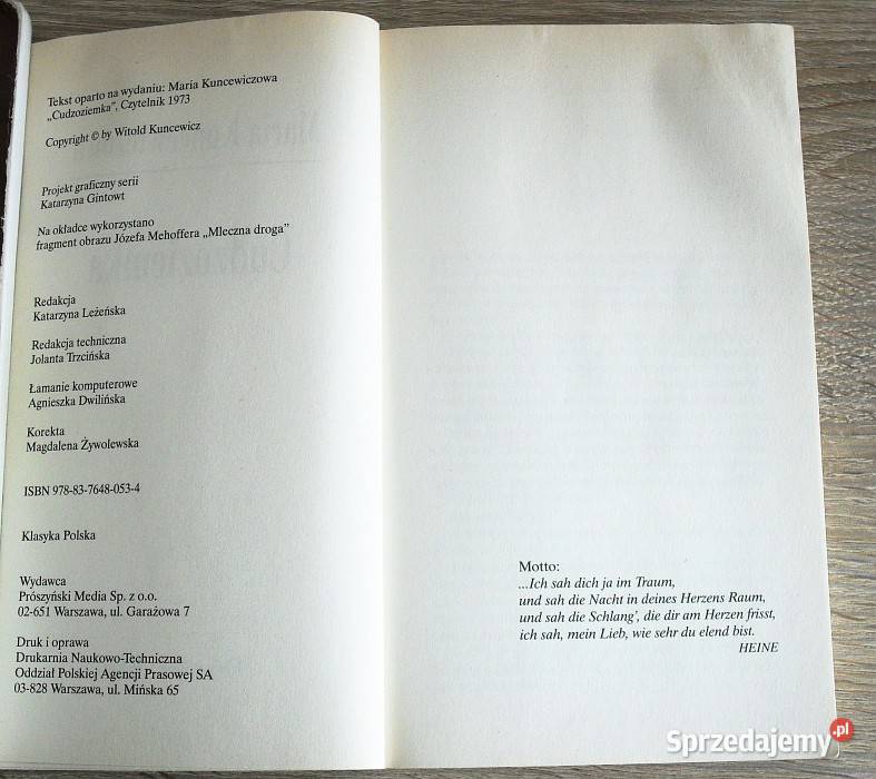 Książka powieść Cudzoziemka autorka Maria miękka śląskie Gliwice sprzedam