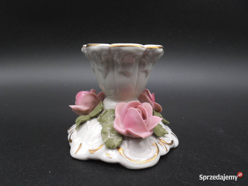 Świecznik z porcelany DRESDEN Bogato zdobiony Raszków