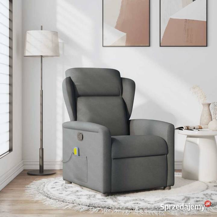 Rozkładany fotel masujący ciemnoszary obity mazowieckie Warszawa