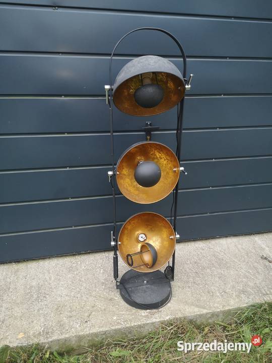 Lampa podłogowa czarna ze złotymi 3punktami Aleksandrów Łódzki