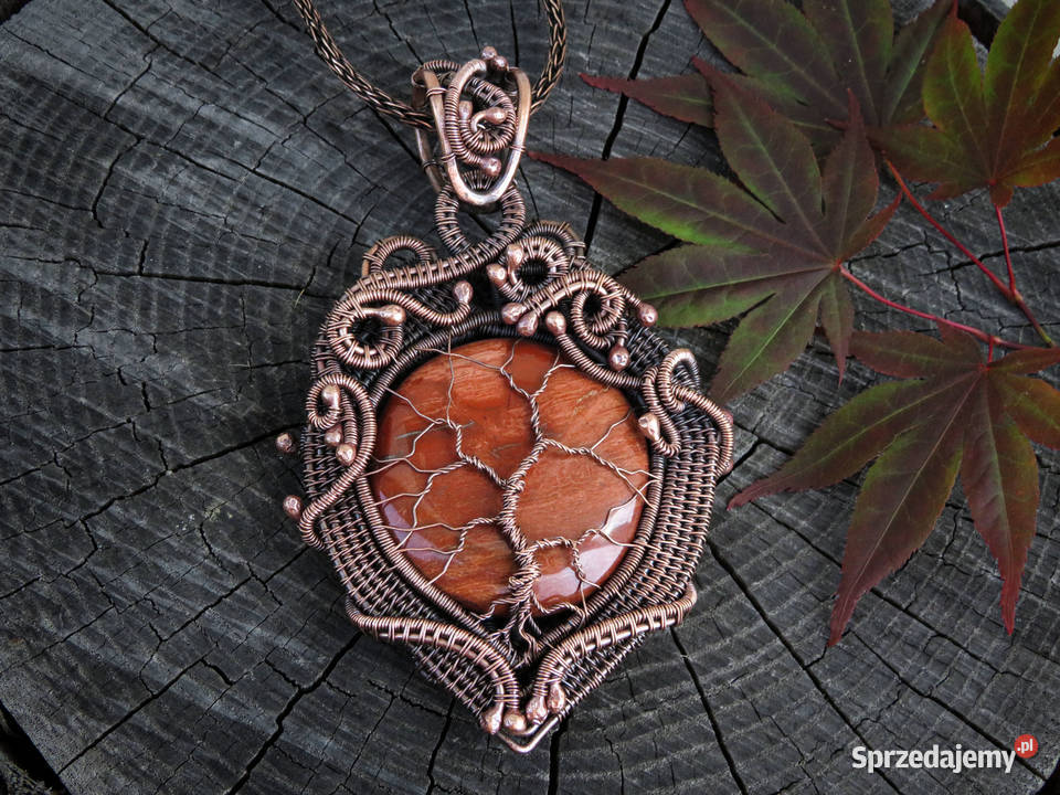 Miedziany wisiorek jaspis drzewo życia handmade Wieliczka