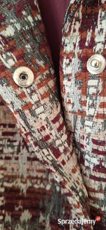 Elegancki żakiet w pepitke burgundowy tweedowy Marynarki i żakiety sprzedam