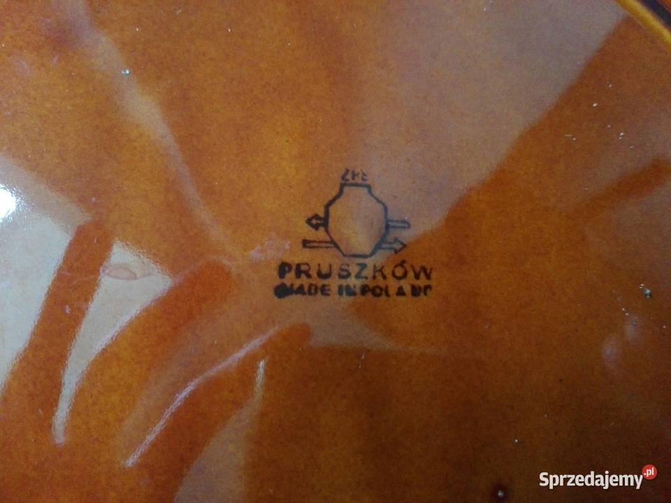 brązowy obiadowy talerz PRL Warszawa